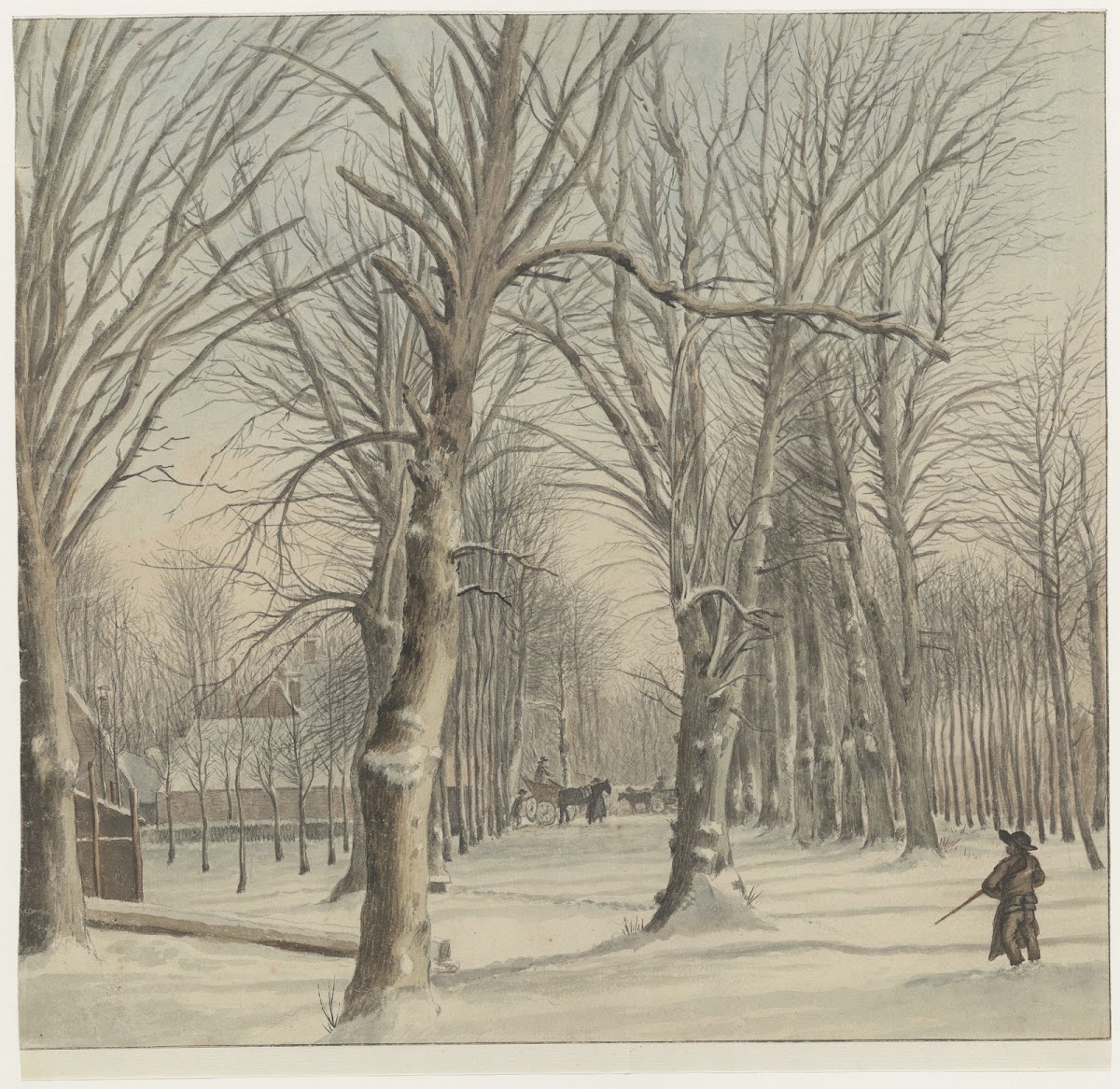Sneeuwgezicht in de Haarlemmerhout bij de Kleine Houtweg met esdoorns 1794