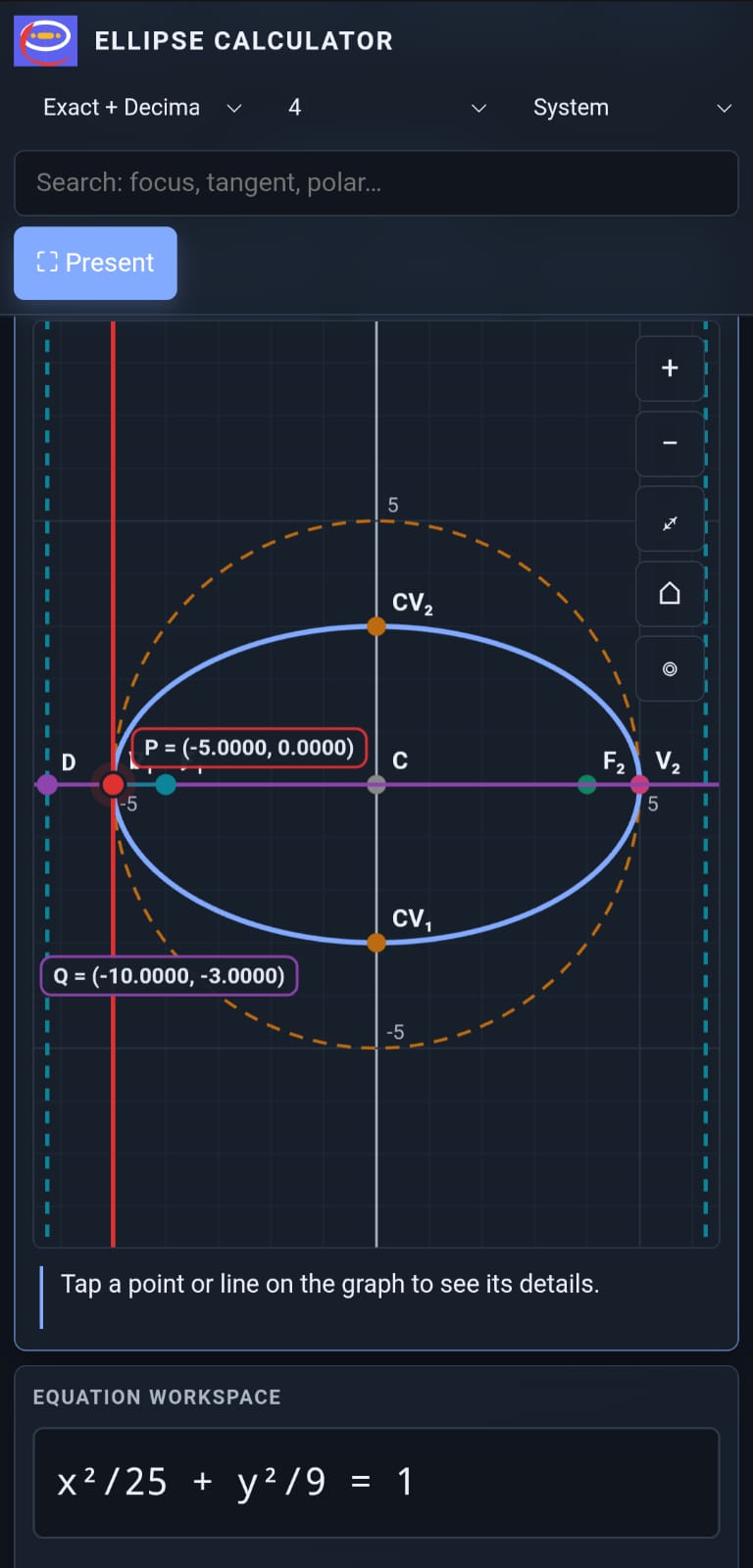 Ellipse Calculator — Mobile View