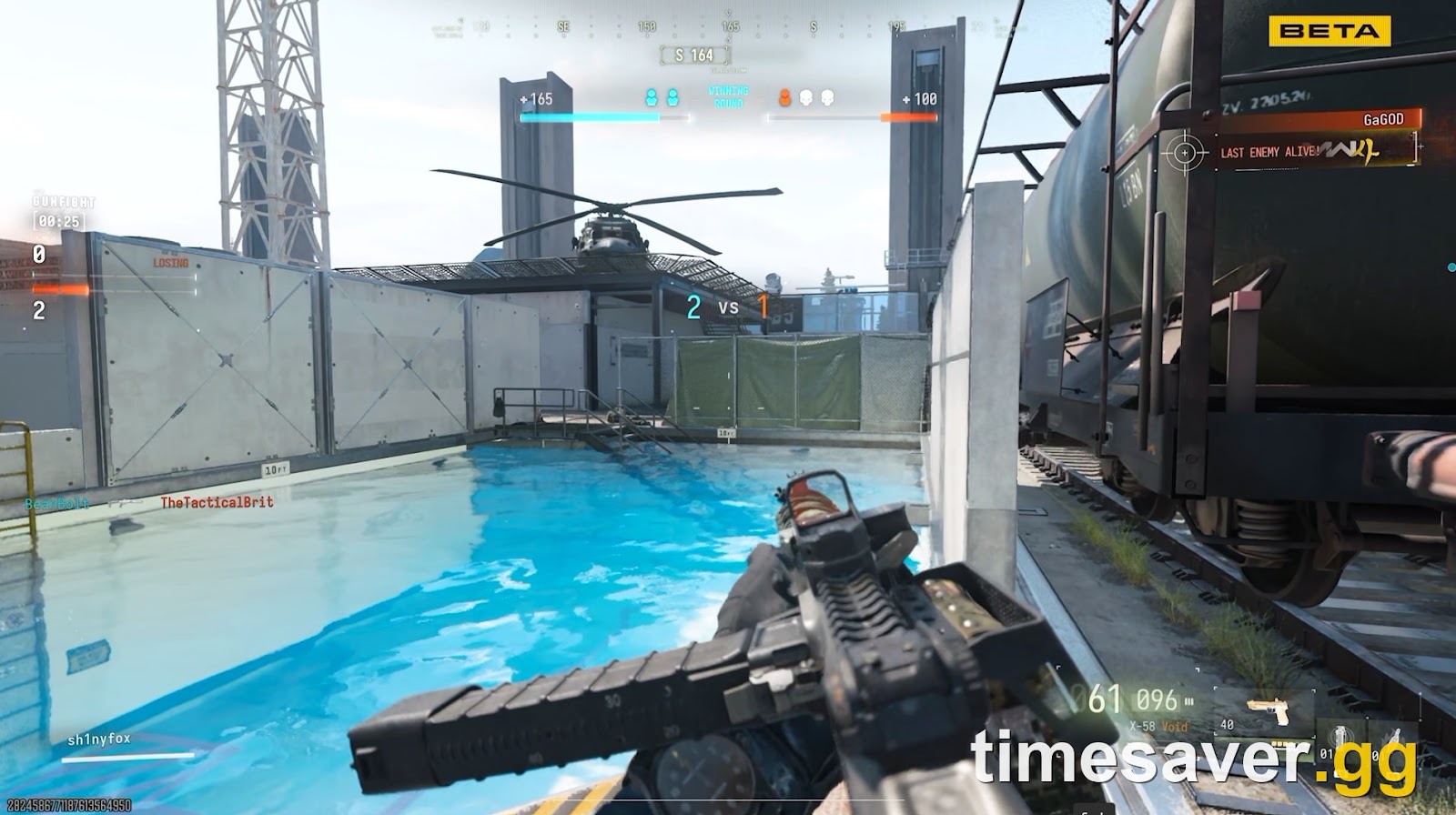 Modern Warfare 4 beta first-person gameplay showing the in-match HUD and killstreaks