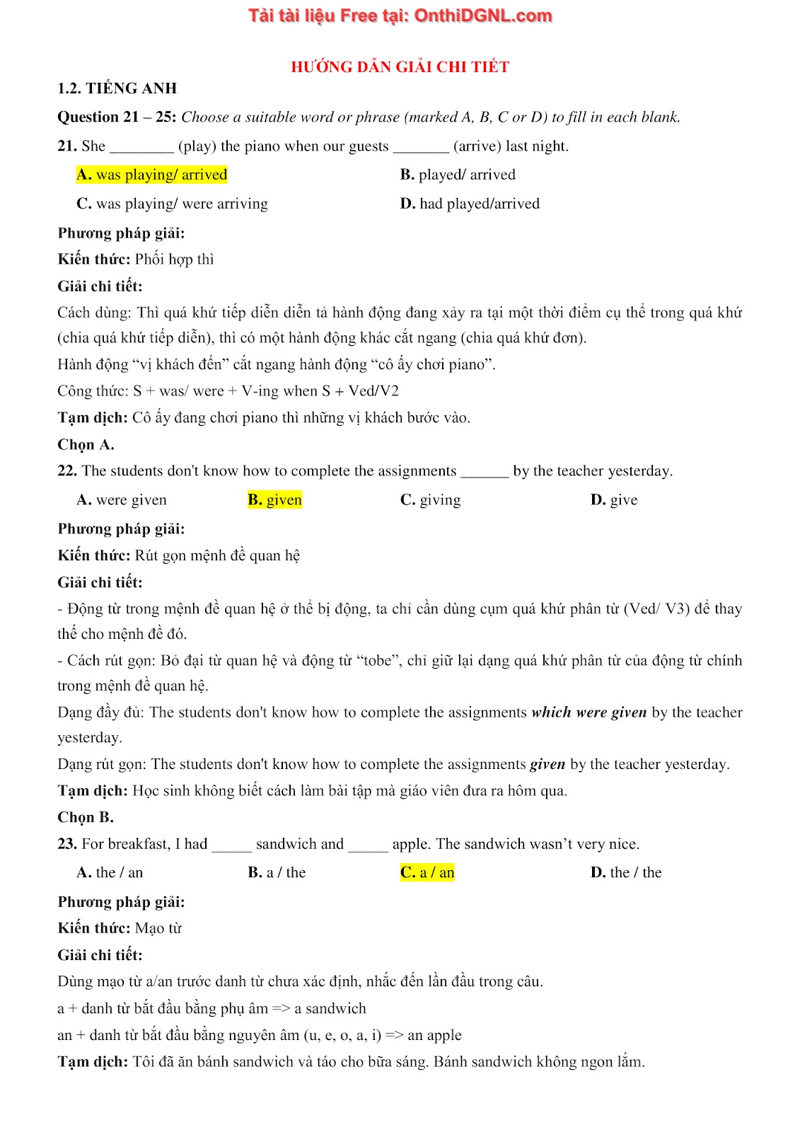 800 bài tập môn Tiếng Anh - Ôn thi ĐGNL ĐHQG TP HCM Phần 32