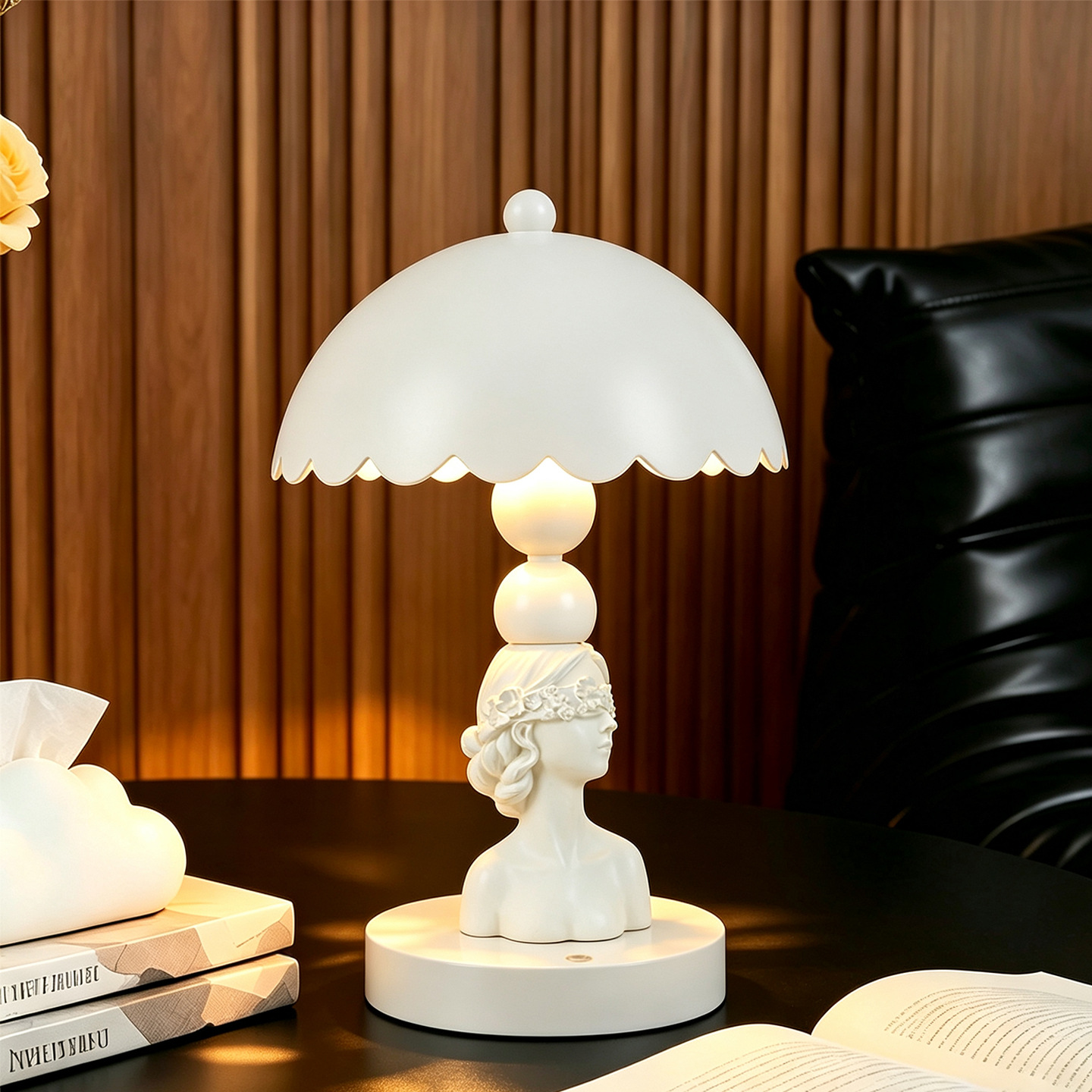Moderne Kunstlampe mit Augenmotiv und Farbwechsel