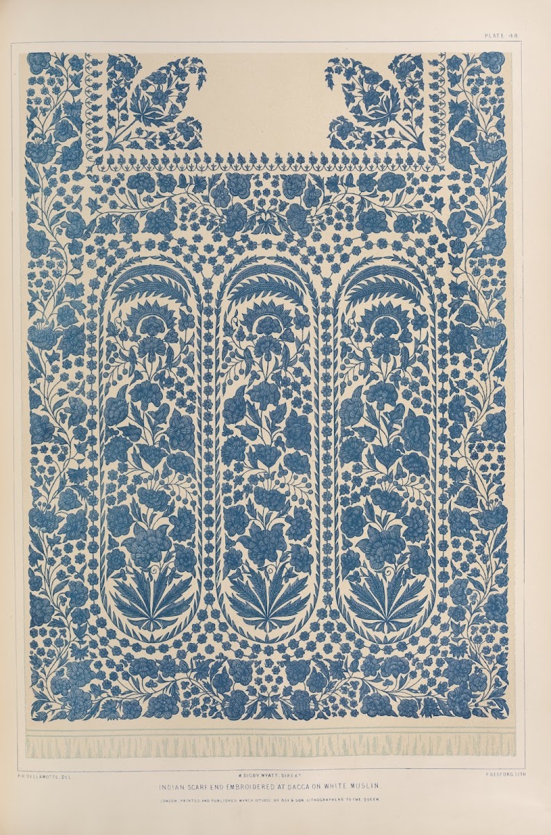 Indian scarf end embroidered at Dacca on white muslin 1851   1853