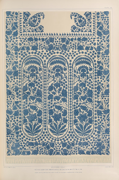 Indian scarf end embroidered at Dacca on white muslin 1851   1853