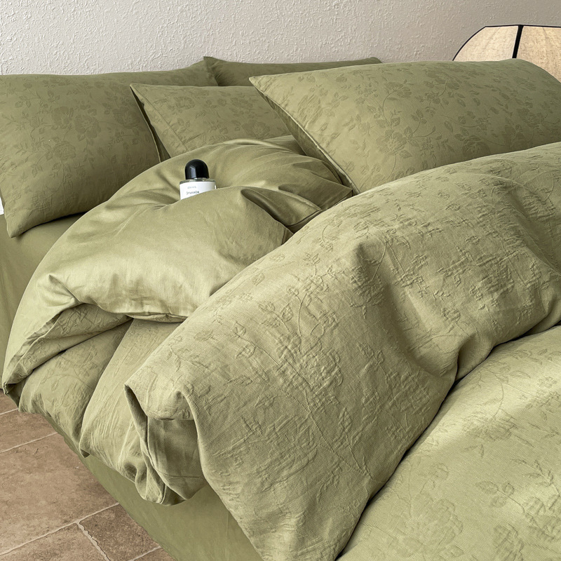 Baumwoll-Bettwäsche-Set, 4-teilig, 180 cm Bett, Naturholzstil