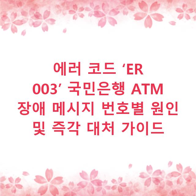에러 코드 ‘ER 003’ 국민은행 ATM 장애 메시지 번호별 원인 및 즉각 대처 가이드