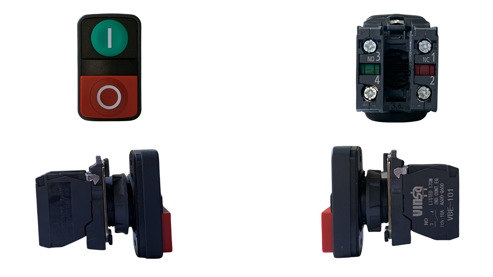 On Off Push Double Headed Green + Red 1N/O + 1N/C