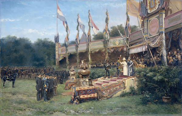 Uitreiking van het Lombokkruis door Koningin Wilhelmina op het Malieveld in Den