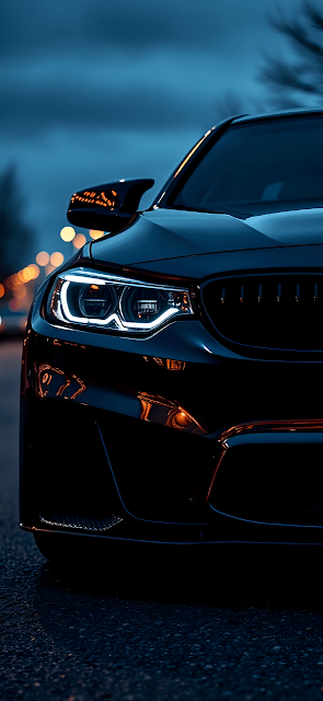 Aggressive Black Luxury Sports Car Headlight Close Up at Dusk - Free mobile Wallpaper