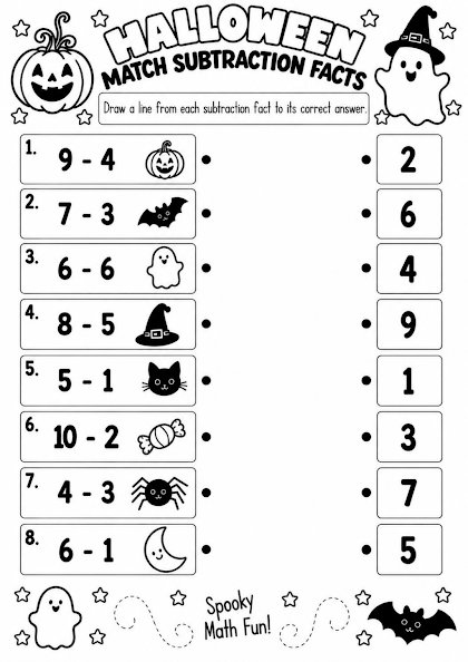 Halloween Match Subtraction Facts
