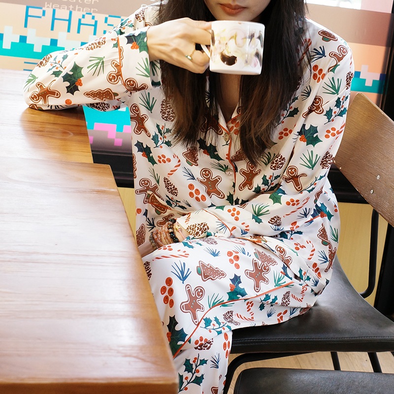 Women's Pajama Set, Silk-like, Long Sleeve, Christmas Theme