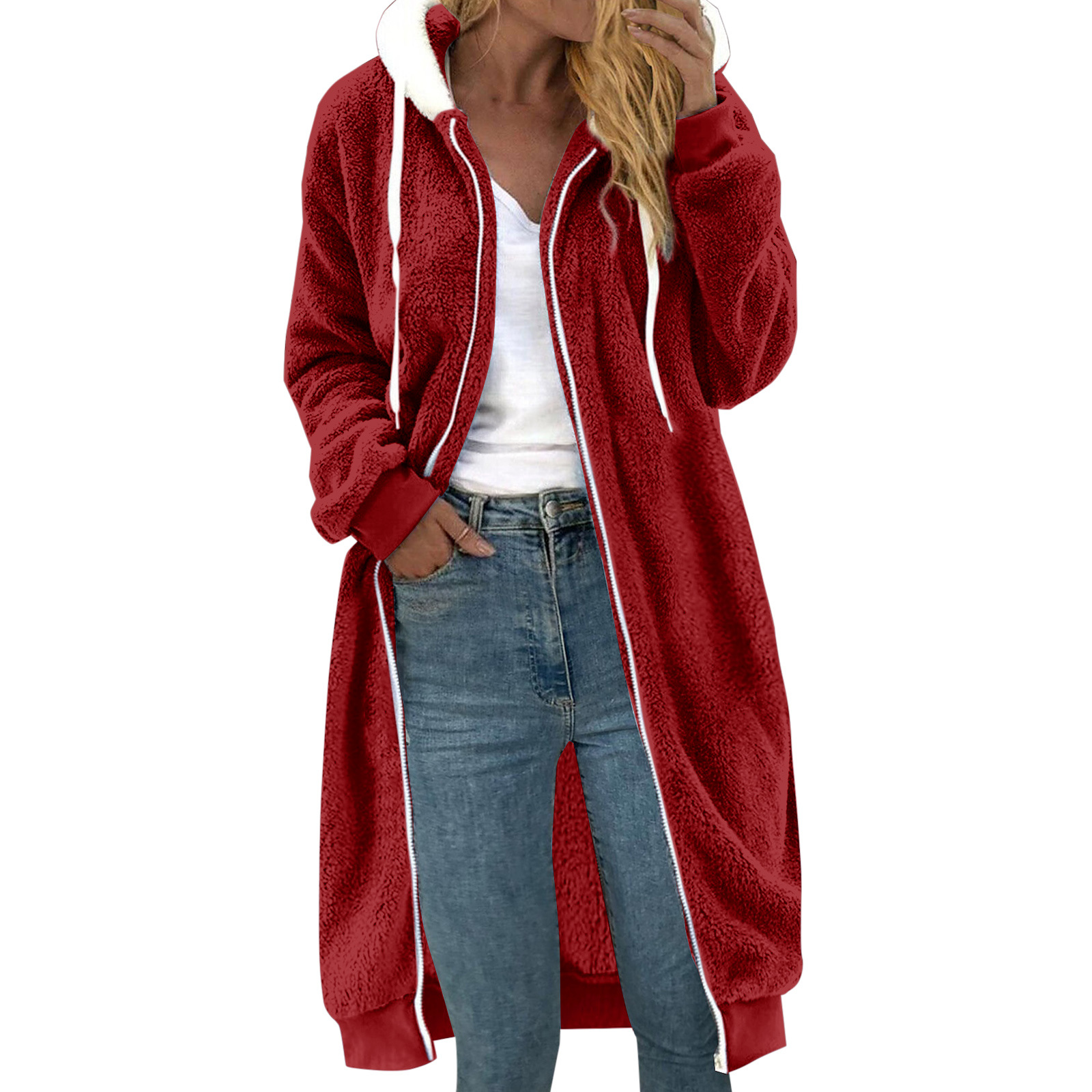 Women's reversible faux fur coat with hood