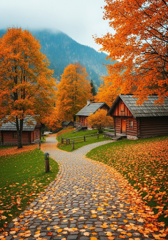 Autumn Log Cabin Village