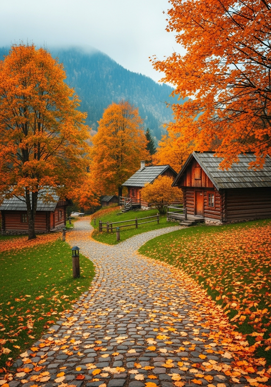 Autumn Log Cabin Village