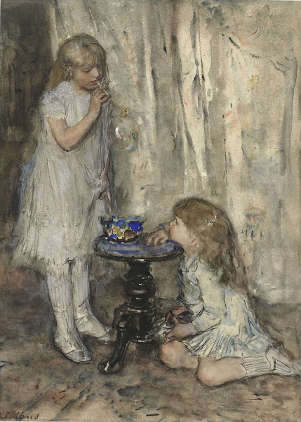 Two Girls Blowing Bubbles c 1880
