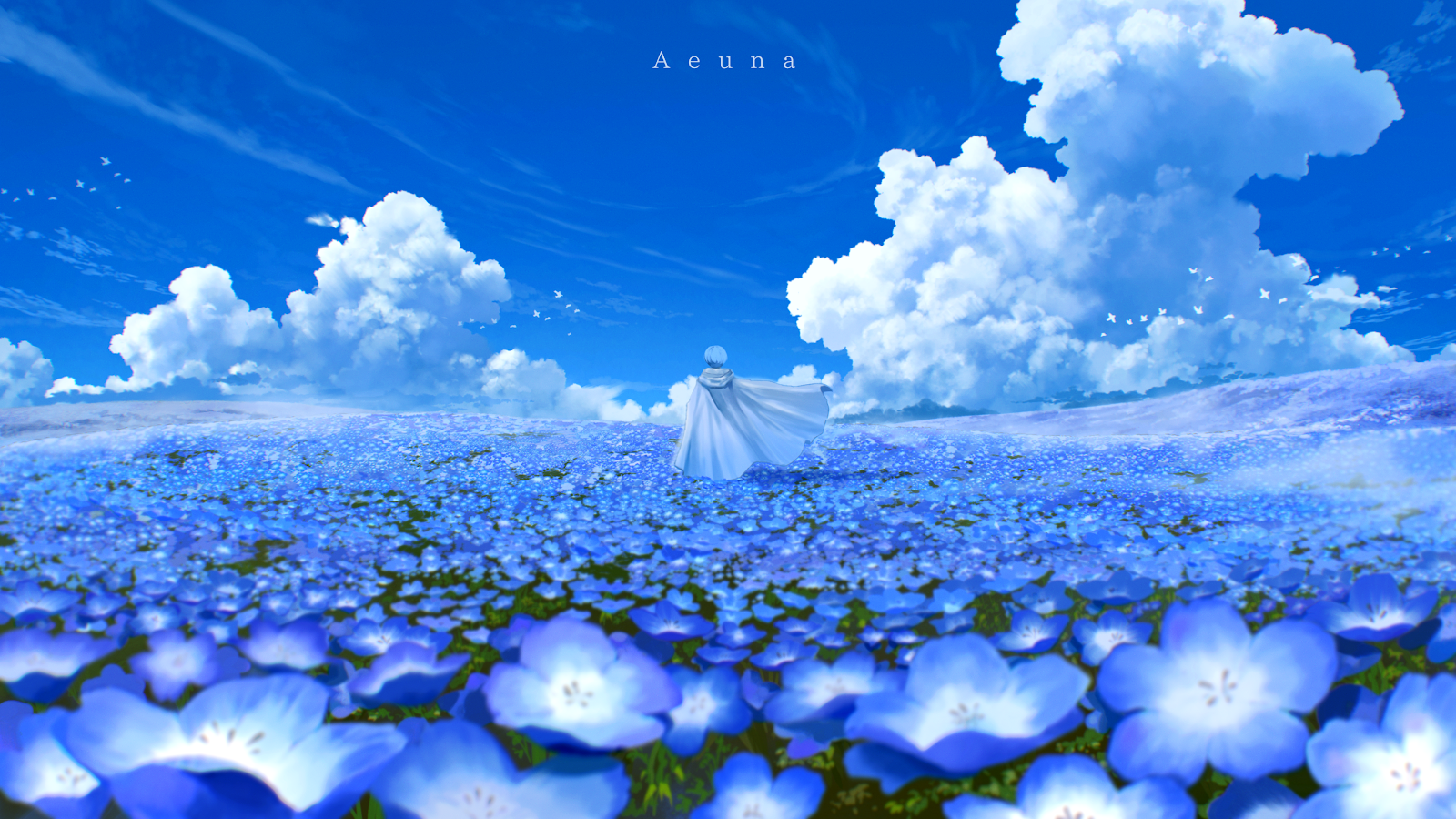 Anime Girl In Blue Field - Anime Illustration 4K Wallpaper (3840x2160)
