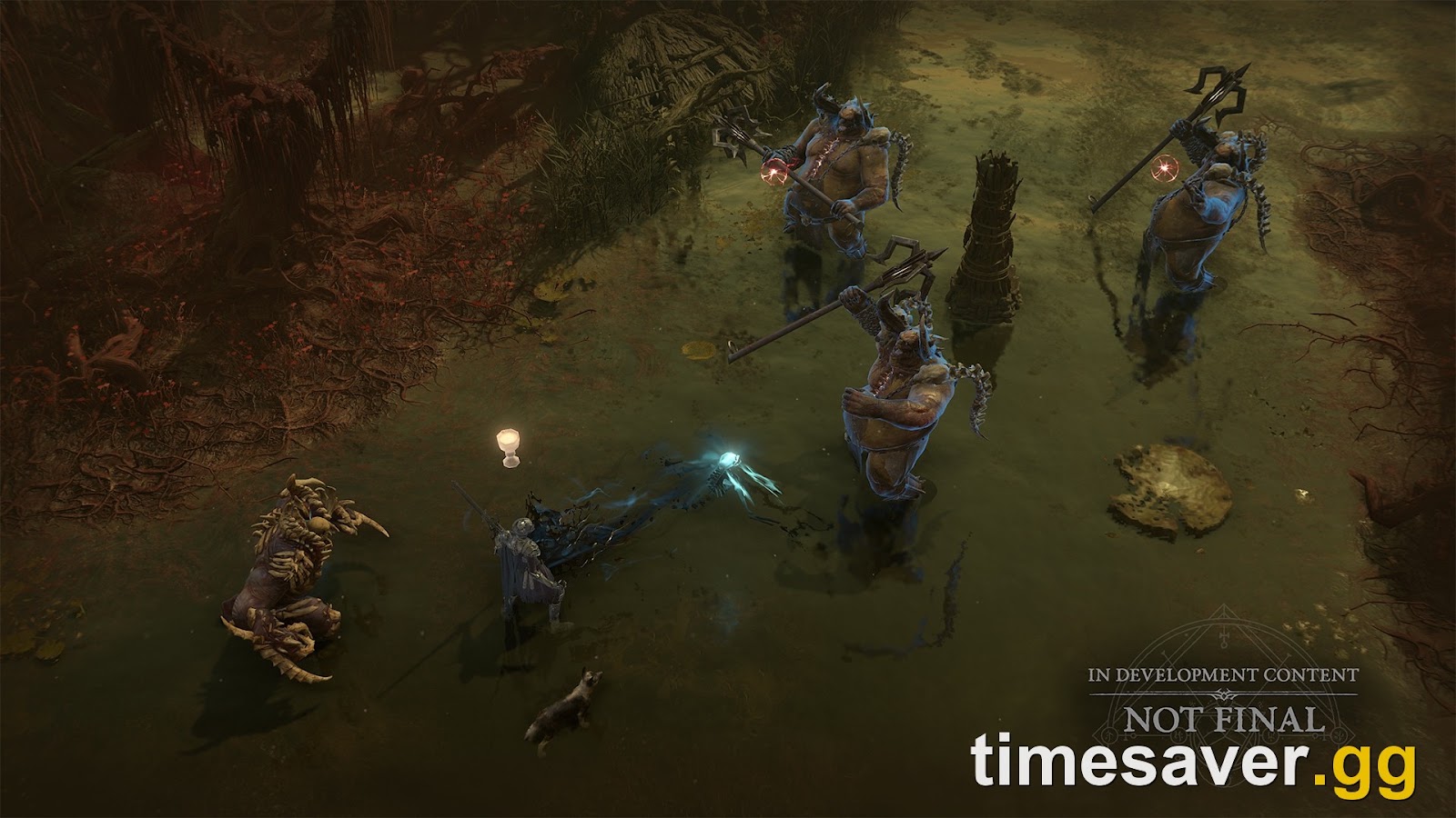 Diablo 4 Season 15 PTR — farming enemies in a dungeon with gold coins dropping from kills (In Development Content, Not Final)