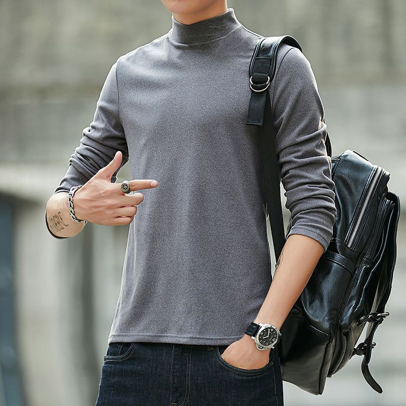 Men's knit sweater with stand-up collar, warming and elastic