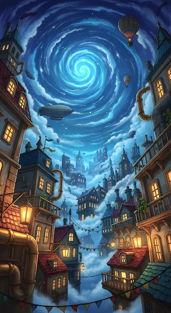 Floating Steampunk City Clouds - Free mobile Wallpaper