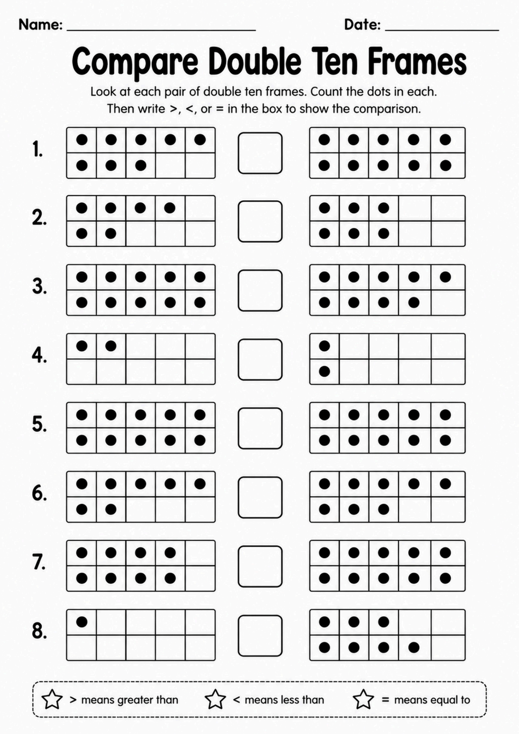 Compare Double Ten Frames Worksheet