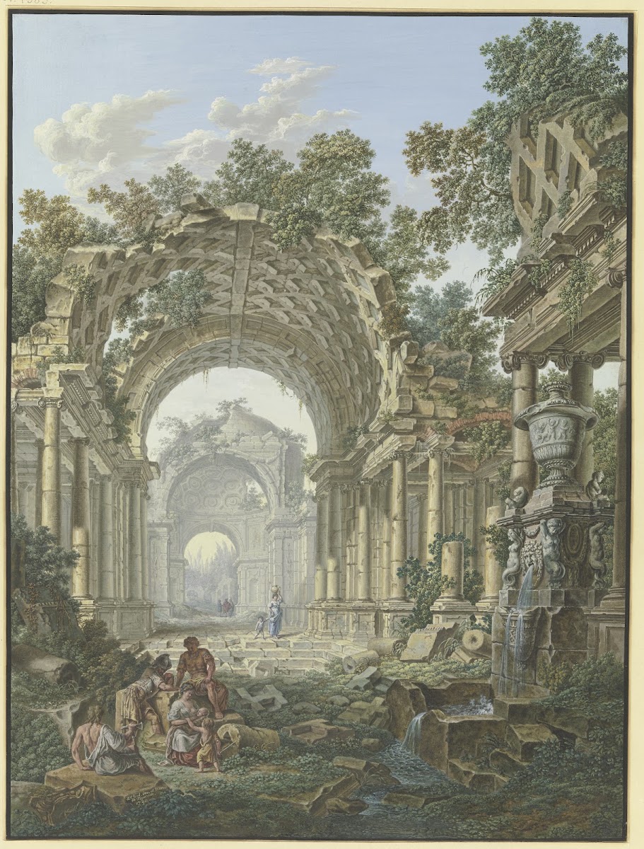 RöMische Ruinen Rechts Ein Brunnen Mit Staffage 1790