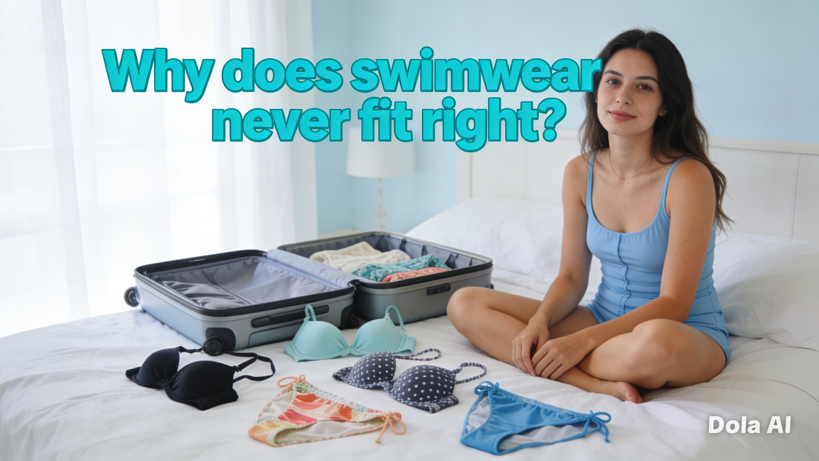 Woman choosing swimwear before a beach holiday