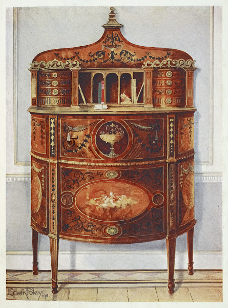Inlaid and painted satinwood writing desk cabinet ormolu mounted 1910   1911