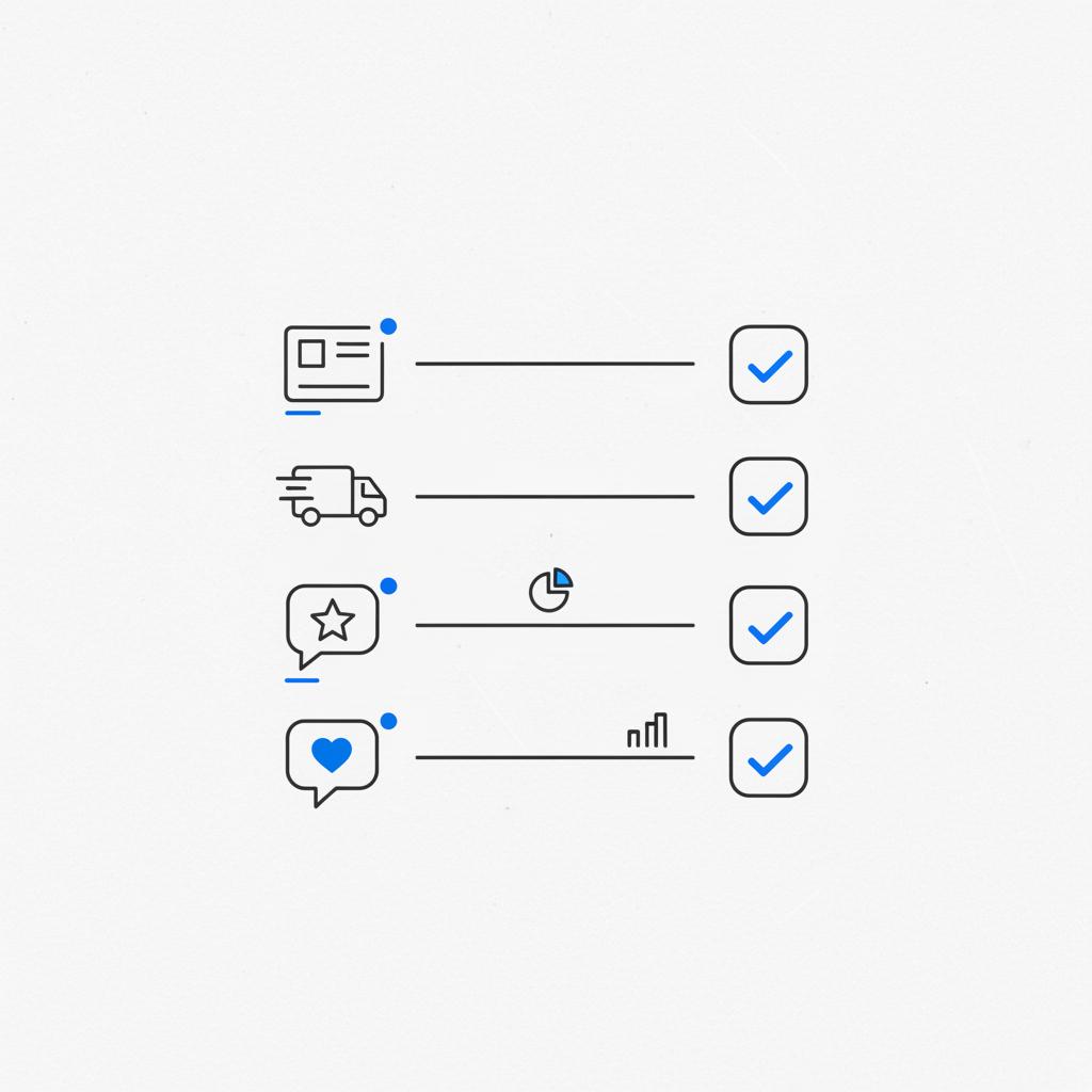 Minimal 2D vector checklist on white textured paper with four icon-based items and blue ticks in Agency Visible colors for big 4 ad agencies article
