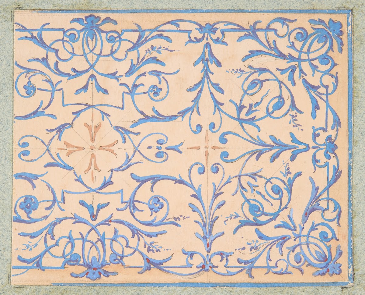 Partial design for a decorative panel painted in rinceaux 19th Century