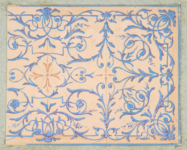 Partial design for a decorative panel painted in rinceaux 19th Century