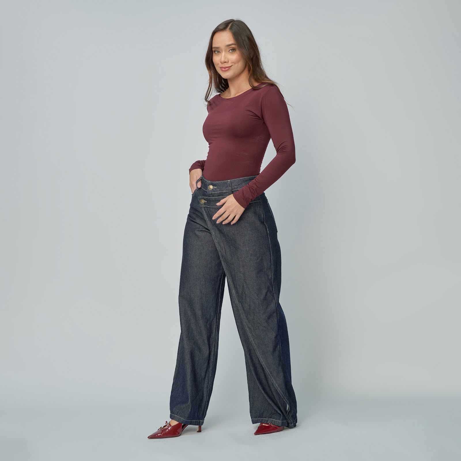 Jean dama Wide Leg tiro alto rígido, color Azul Raw - Vista 4