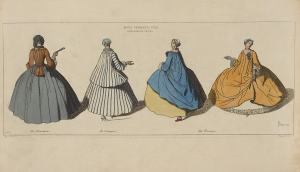 Dames Francaises 1729 gravures du temps Le manteau Le casaquin Les paniers 1869