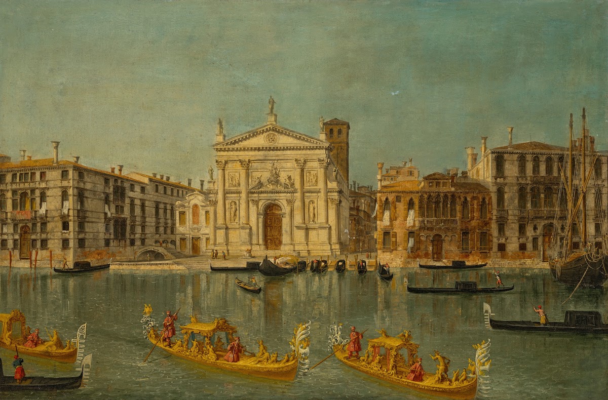 Venice The Grand Canal with the Church of San Stae with gilded gondolas in the f