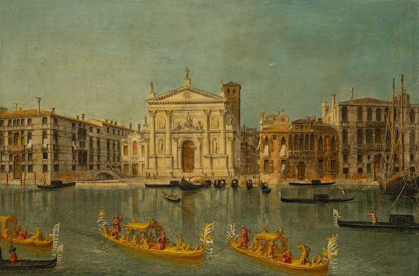 Venice The Grand Canal with the Church of San Stae with gilded gondolas in the f