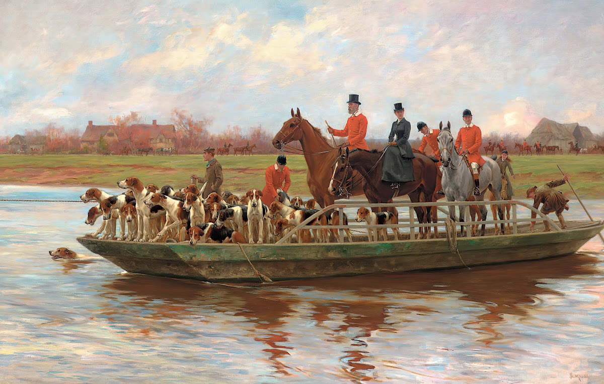 Mr Edward Lycett Green and the York and Ainsty Hounds on the Ferry at Newby 1898