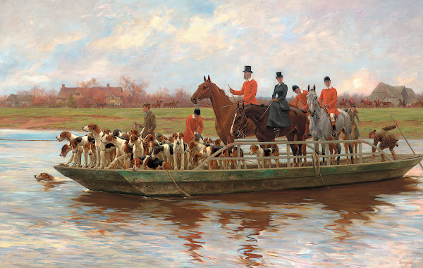 Mr Edward Lycett Green and the York and Ainsty Hounds on the Ferry at Newby 1898