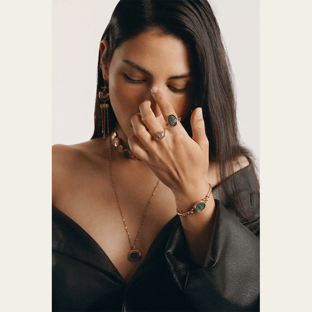 Кольцо перевертыш Скарабей с камеей LABRADORITE