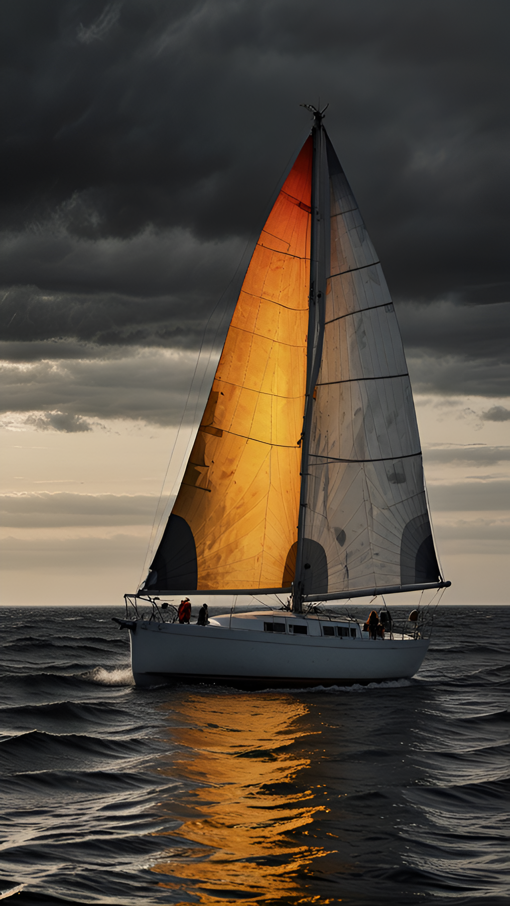 Sailboat Against Stormy Sky with Golden Sail Glow - Free 4K mobile Wallpaper