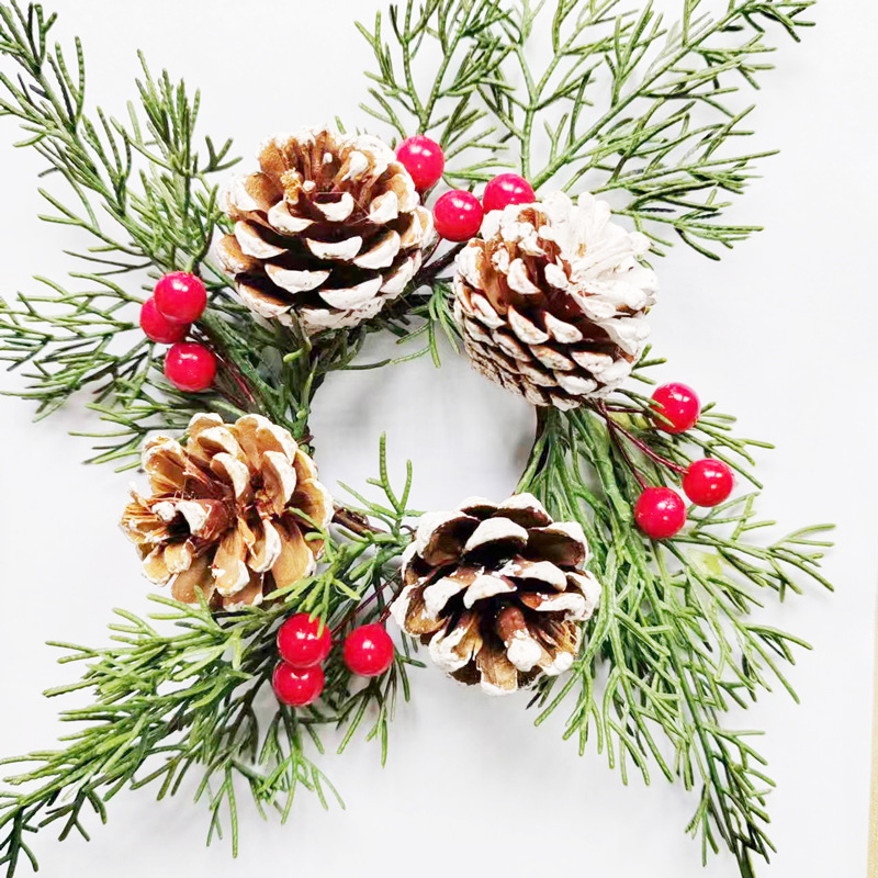 Christmas Candle Wreath with Pine Needles and Berries