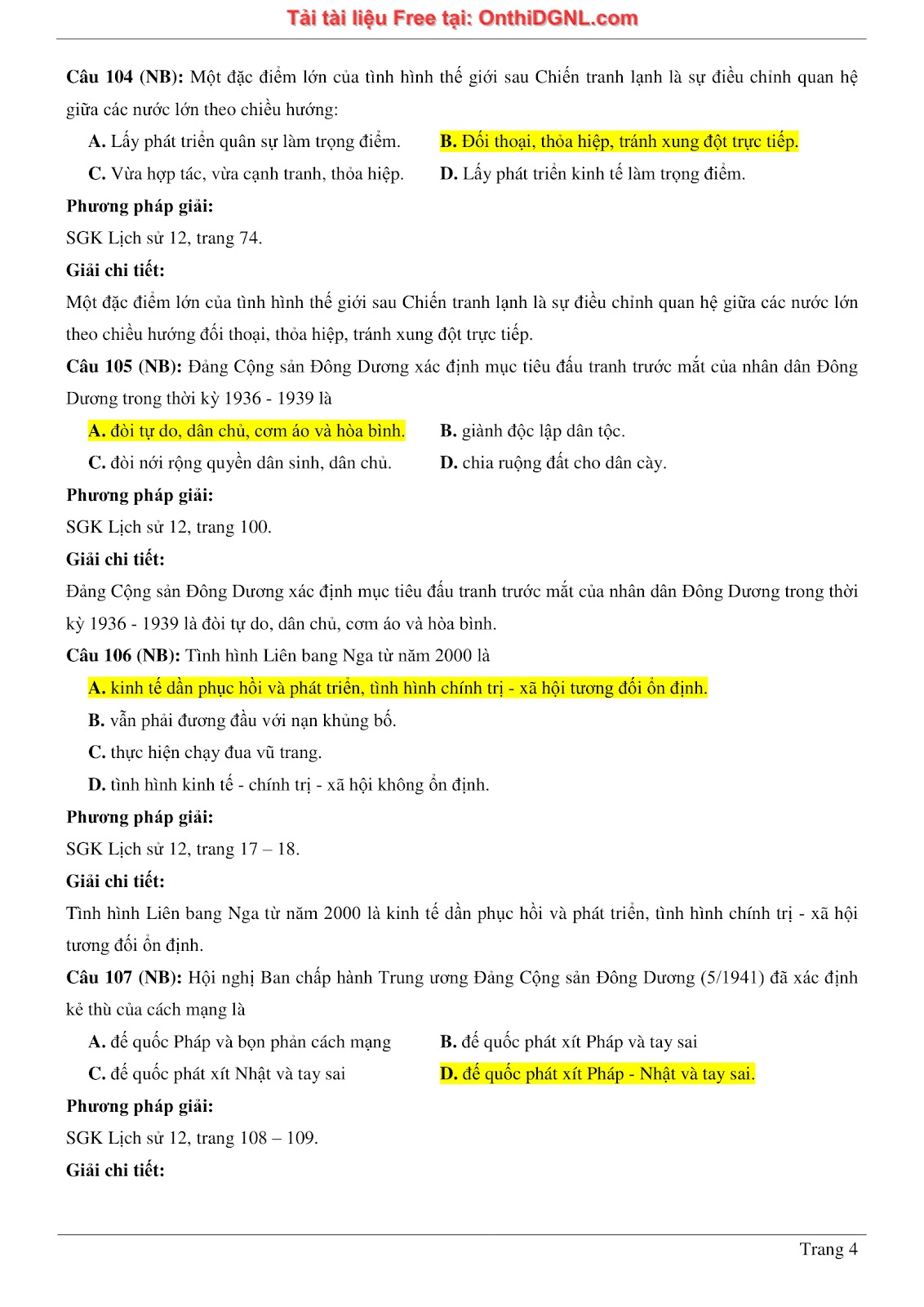 150 bài tập môn Sủ- Ôn thi ĐGNL ĐHQG HN Phần 8