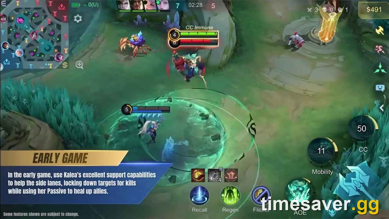 Kalea casting a wave ability in an early-game Mobile Legends match