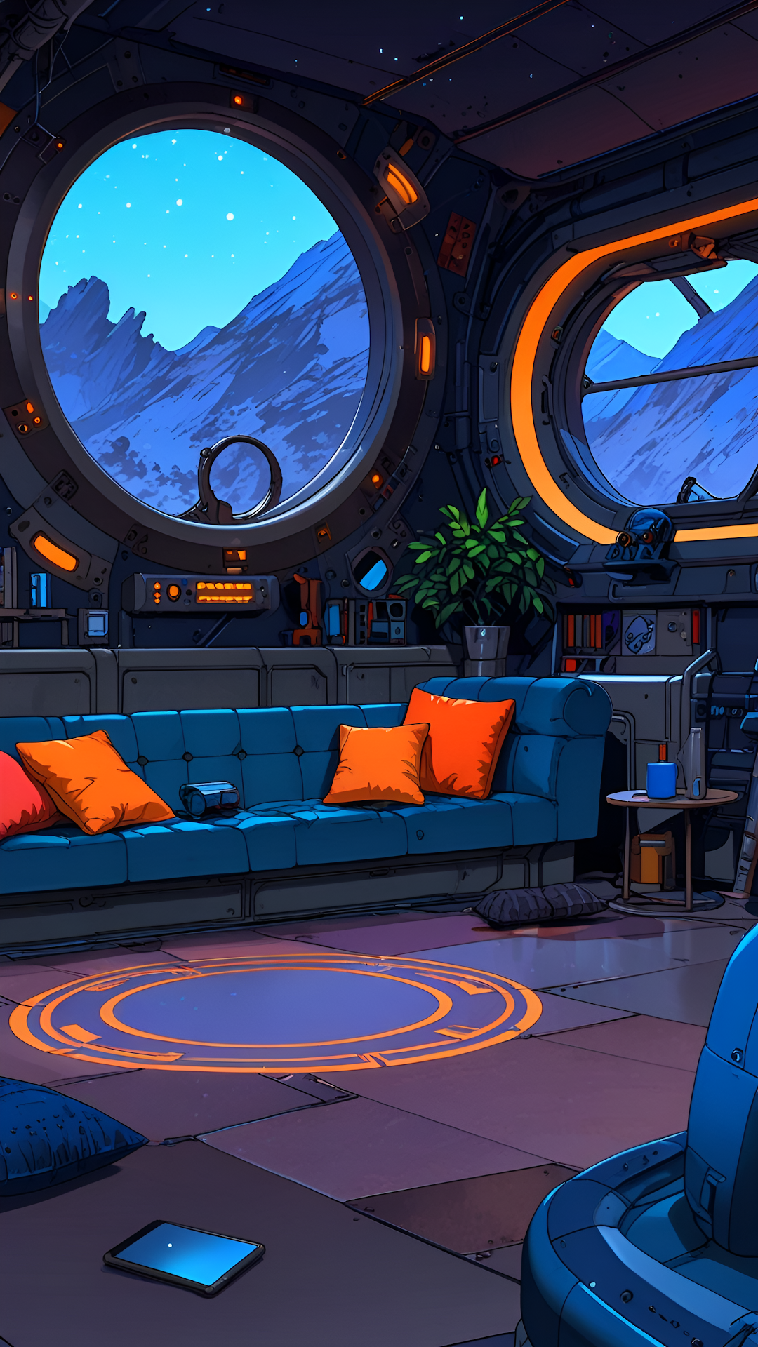 Futuristic Spaceship Interior with Mountain View - Free 4K mobile Wallpaper