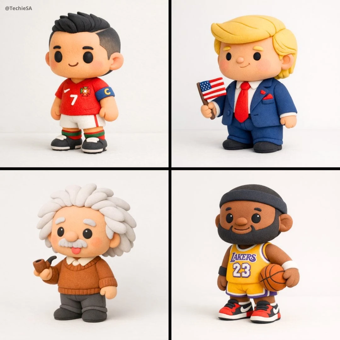 Crea un modelo miniatura estilizado de [PERSONAJES], modelado completamente con arcilla polimérica blanda.