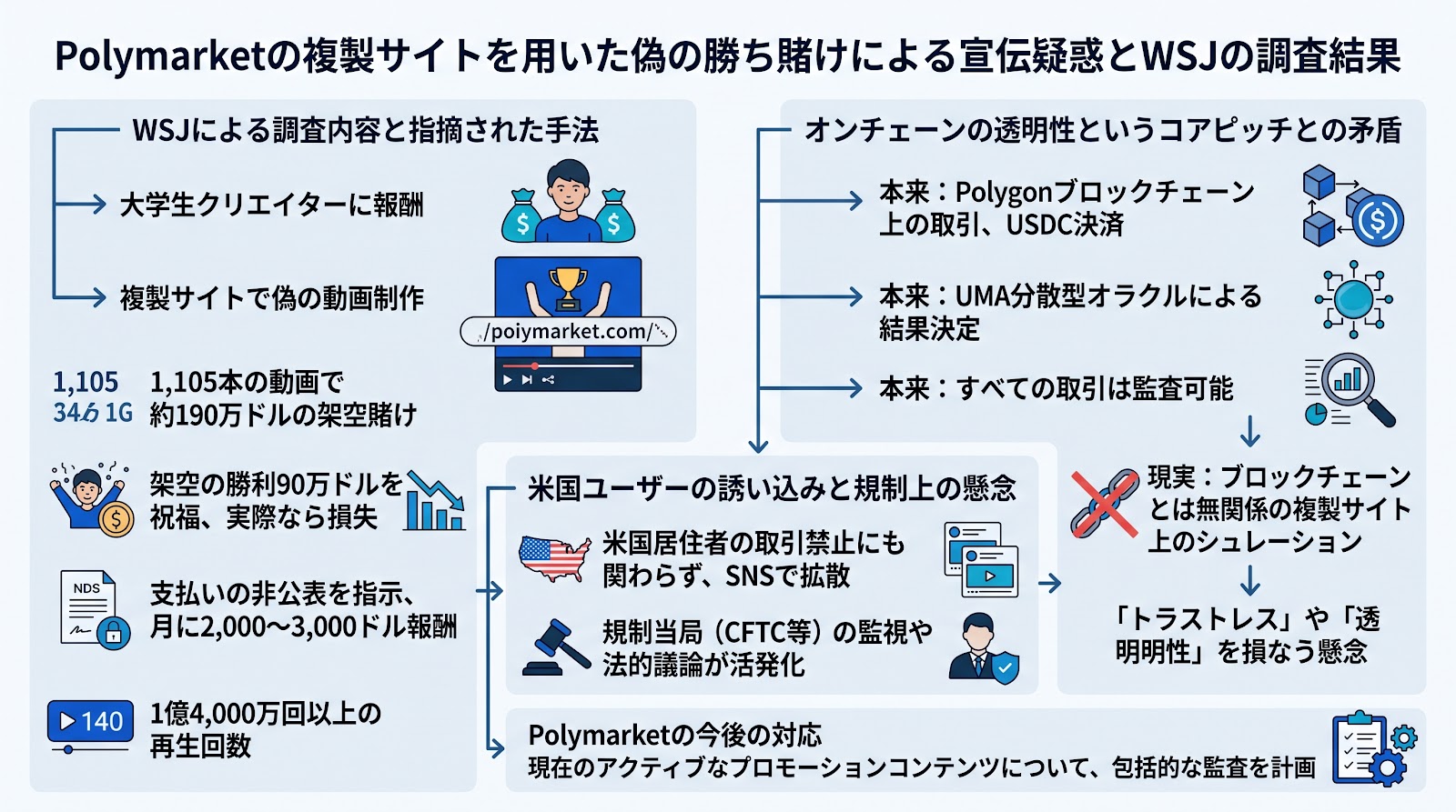 Polymarketに複製サイトを用いた偽の勝ち賭けによる宣伝疑惑、WSJが調査結果を報道