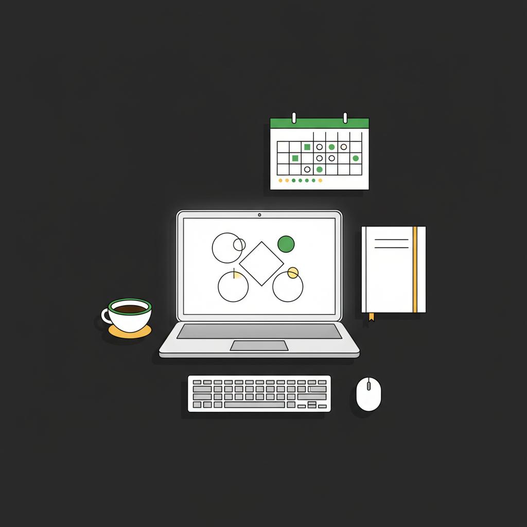 Minimal 2D vector freelancer workspace with laptop notebook and calendar highlighting scheduled retainer calls representing second income opportunities