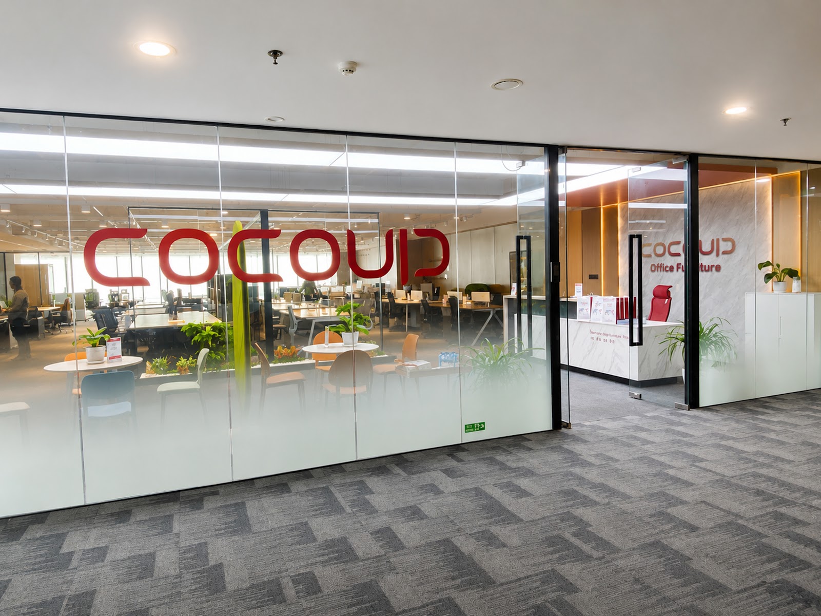 Desain layout kantor terbuka open space modern minimalis COCOUP