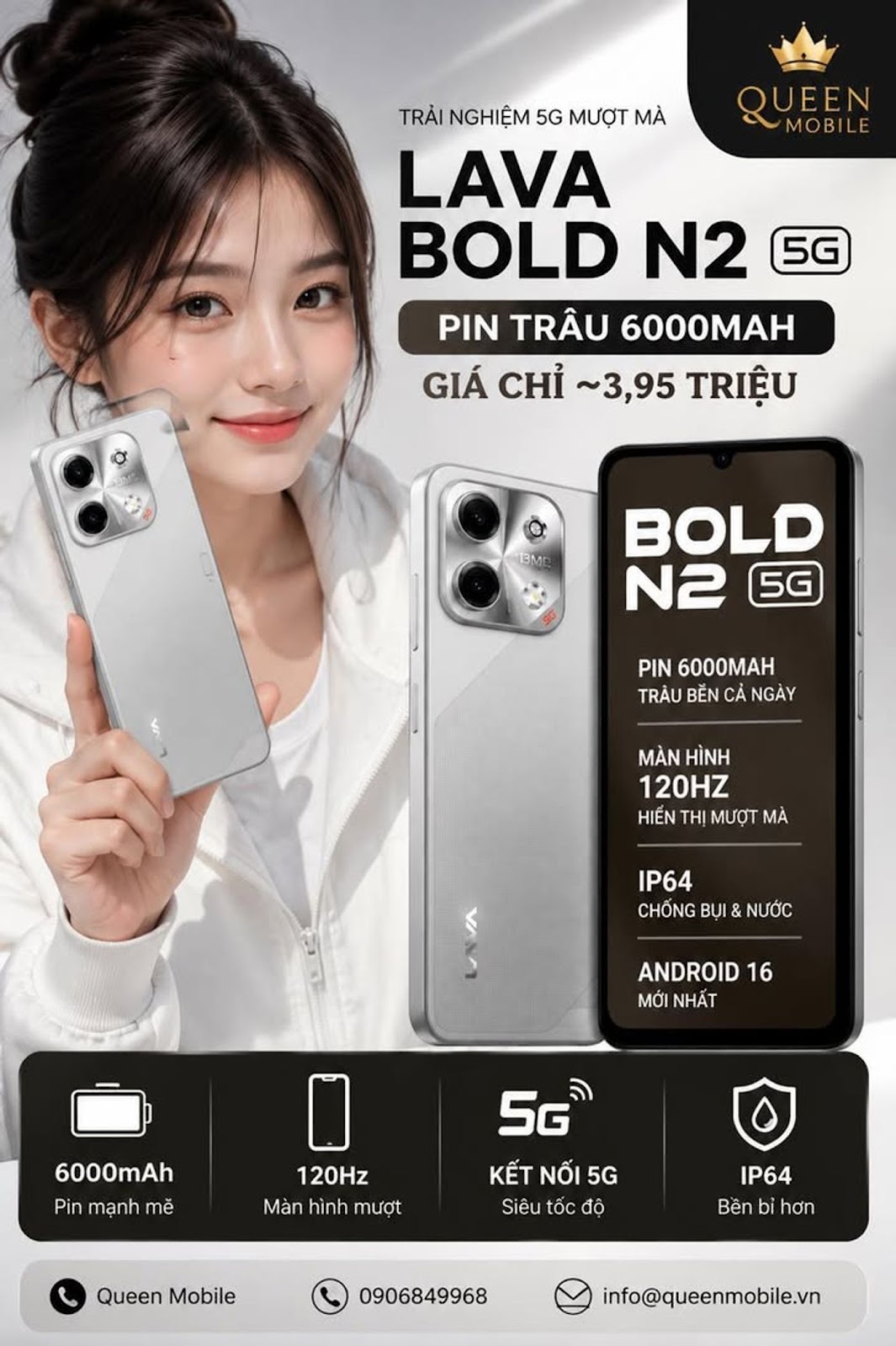 Lava Bold N2 5G는 6,000mAh 배터리, 120Hz 화면으로 출시되었으며 가격은 약 390만 VND에 불과합니다.