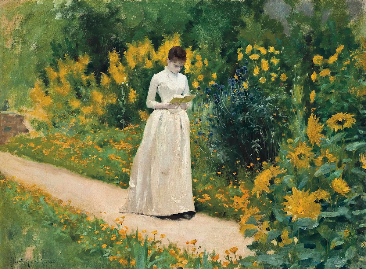 Reading on the garden path 1883