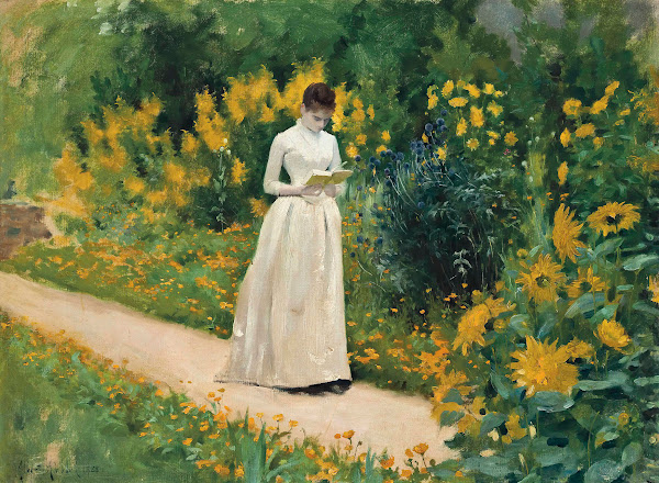 Reading on the garden path 1883
