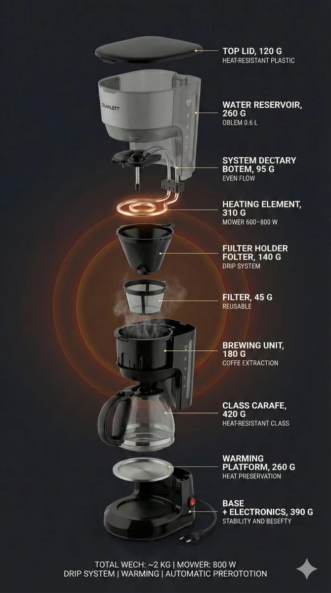 Vista explosionada de la cafetera premium