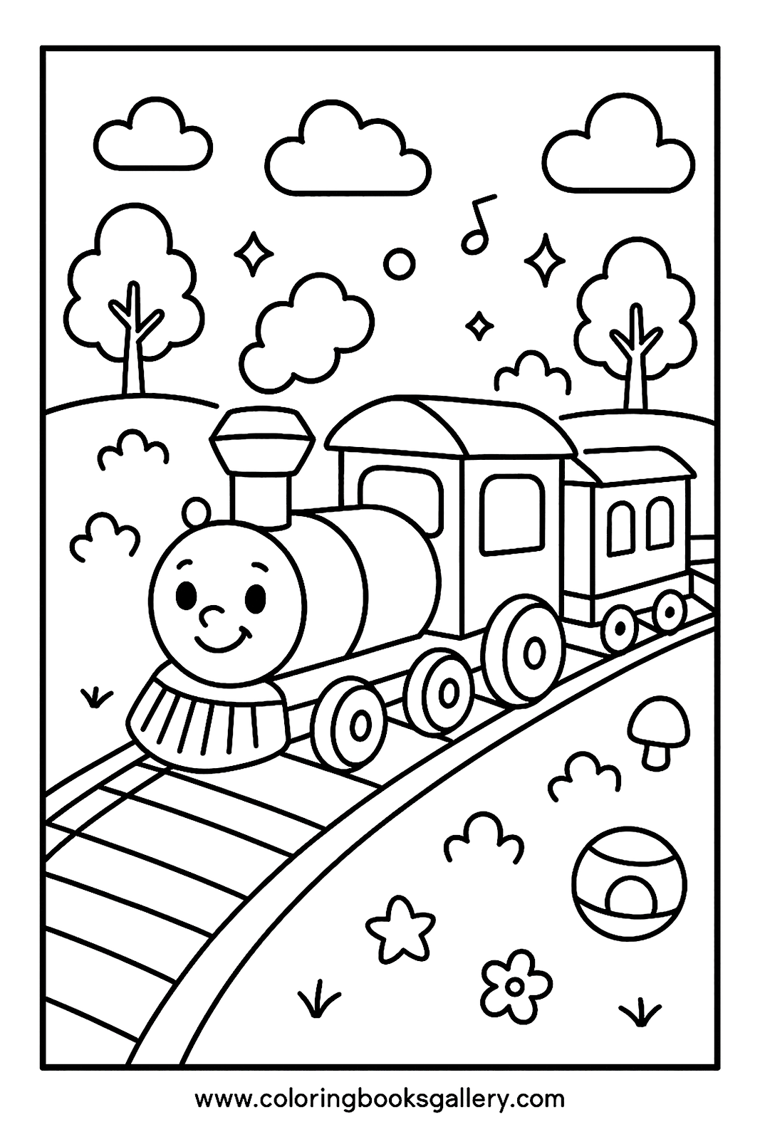 Toy Train on a Track – Free Printable Coloring Sheet for Kids and Adults – free coloring page for kids